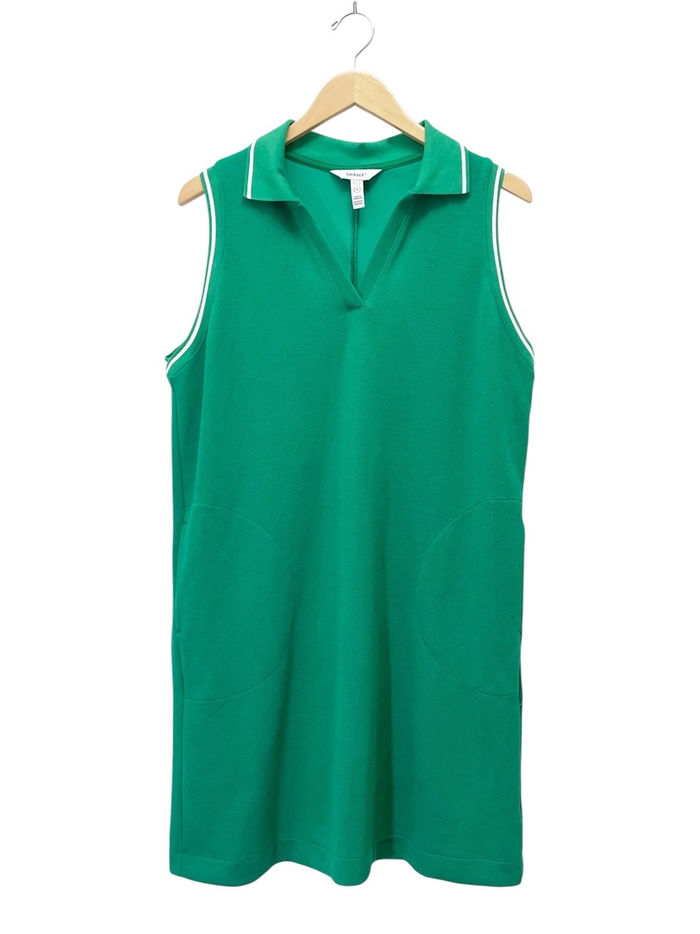 SPANX AirPique Polo Tank Dress L Field Green Sleeveless Athletic Mini Pockets - Picture 2 of 11